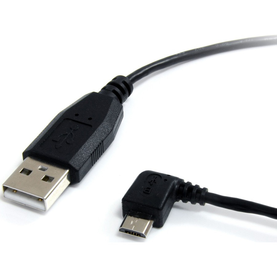 StarTech.com 1 ft. (0.3 m) USB to Micro USB Cable - USB 2.0 A to Left Angle Micro B - Black - Micro USB Cable