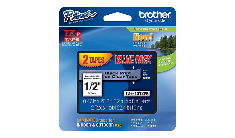 Brother TZe-1312PK - laminated tape - 2 cassette(s) - Roll (0.47 in x 26.2