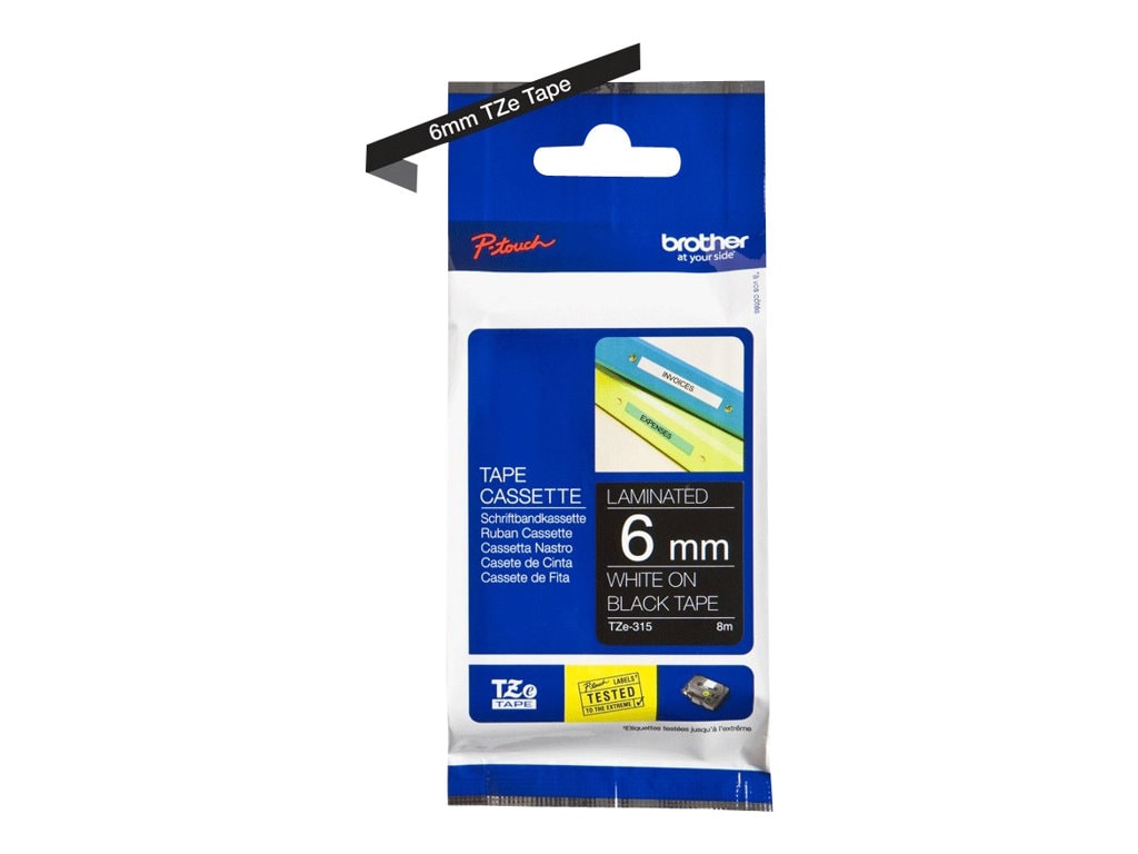 Brother TZe-315 6mm White on Black Standard Adhesive Laminated Label Tape