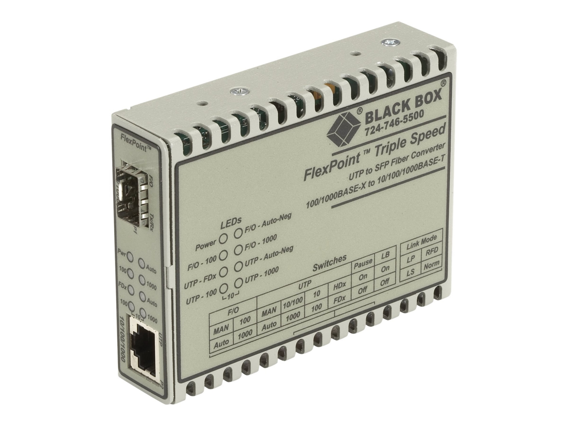 Black Box FlexPoint - fiber media converter - 10Mb LAN, 100Mb LAN, 1GbE - TAA Compliant