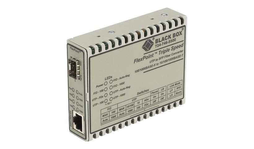 Black Box FlexPoint - fiber media converter - 10Mb LAN, 100Mb LAN, GigE - TAA Compliant