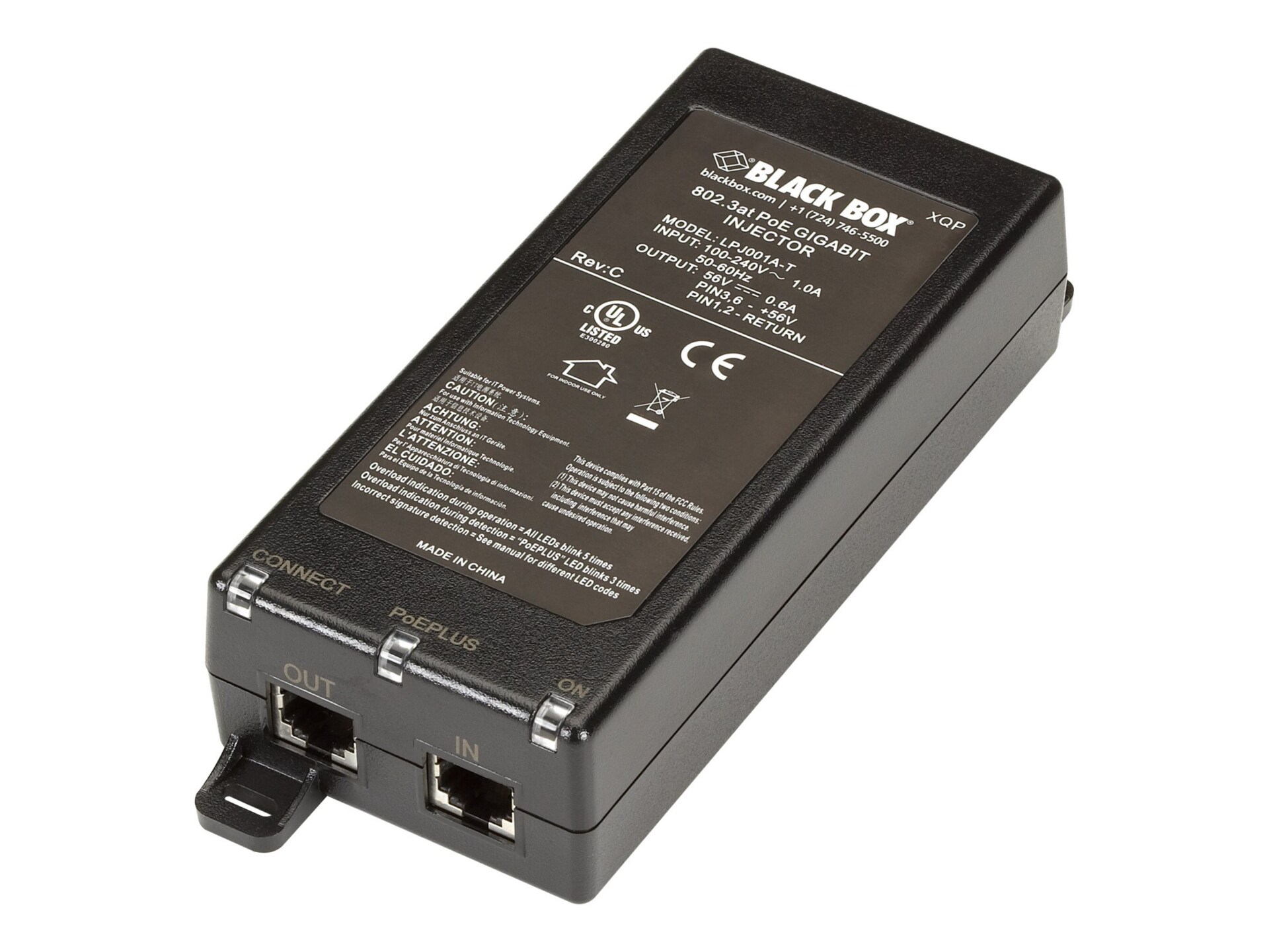 Black Box Power over Ethernet PoE Injector, 33.6 watt, 10/100/1000mbps