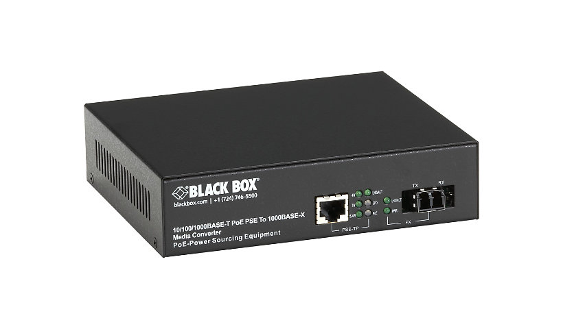 Black Box PoE PSE Media Converter 850nm Multimode, 10/100/1000 RJ45 to LC
