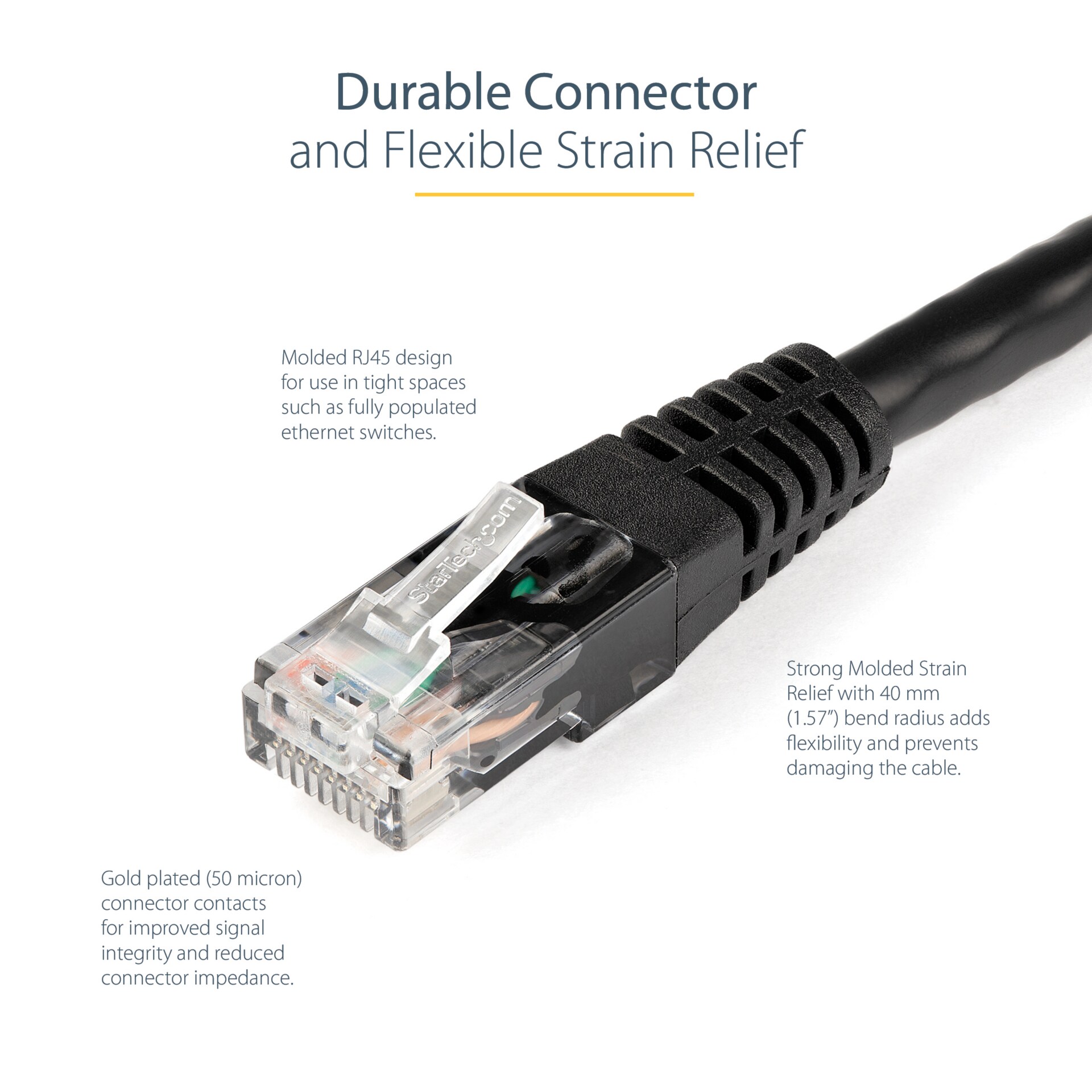 Thumbnail 3 of 13 for StarTech.com 15ft Black CAT6 Ethernet Cable - Molded CAT6 Patch Cord - PoE++ Gigabit Network Cable - M/M