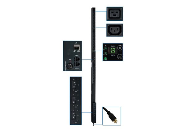 Tripp Lite PDU 3-Phase Monitored 200/208/240V 10.0kW L15-30P 42 C13 6 C19 - vertical rackmount - power distribution unit