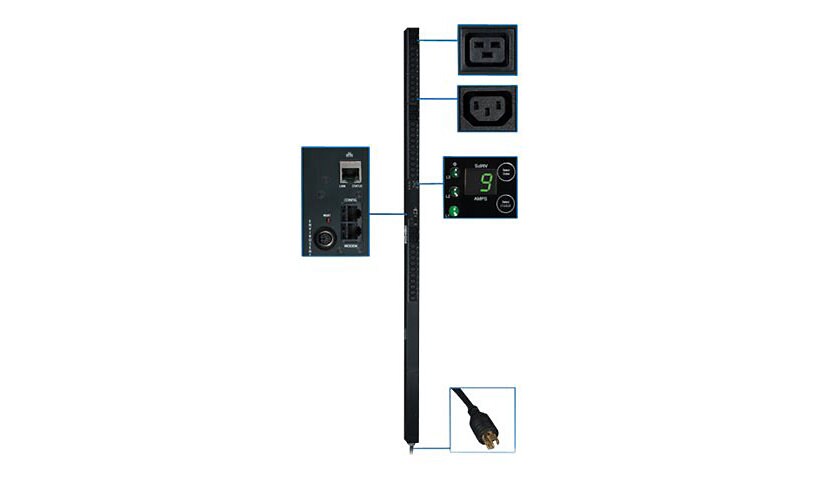 Tripp Lite 3-Phase PDU Monitored 5.7kW 208V Outlets 30 C13 & 6 C19 0U