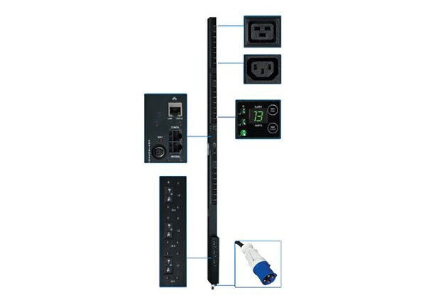 Tripp Lite PDU 3-Phase Switched 208V 8.6kW IEC-309 21 C13; 3 C19 0URM - vertical rackmount - power distribution unit -