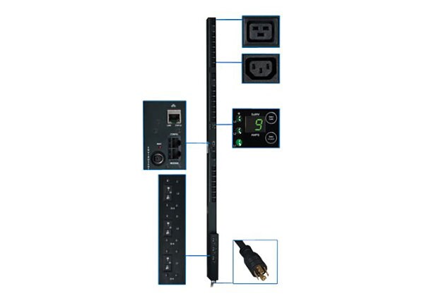 Tripp Lite PDU 3-Phase Switched 208V 8.6kW L21-30P 21 C13; 3 C19 0URM - vertical rackmount - power distribution unit -