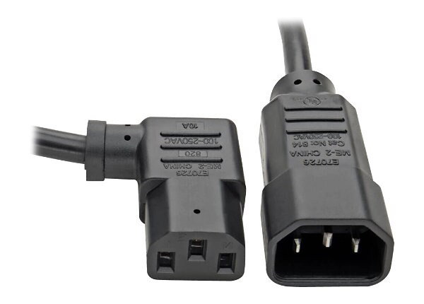 Tripp Lite 2ft Computer Power Extension Cord 10A 18AWG C14 to RT Angle C13