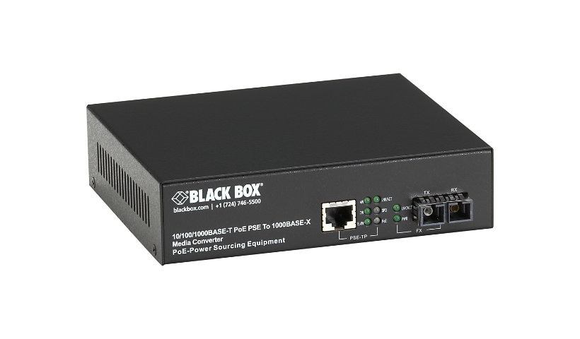 Black Box PoE PSE Gigabit Media Converter Multimode - fiber media converter - 10Mb LAN, 100Mb LAN, GigE