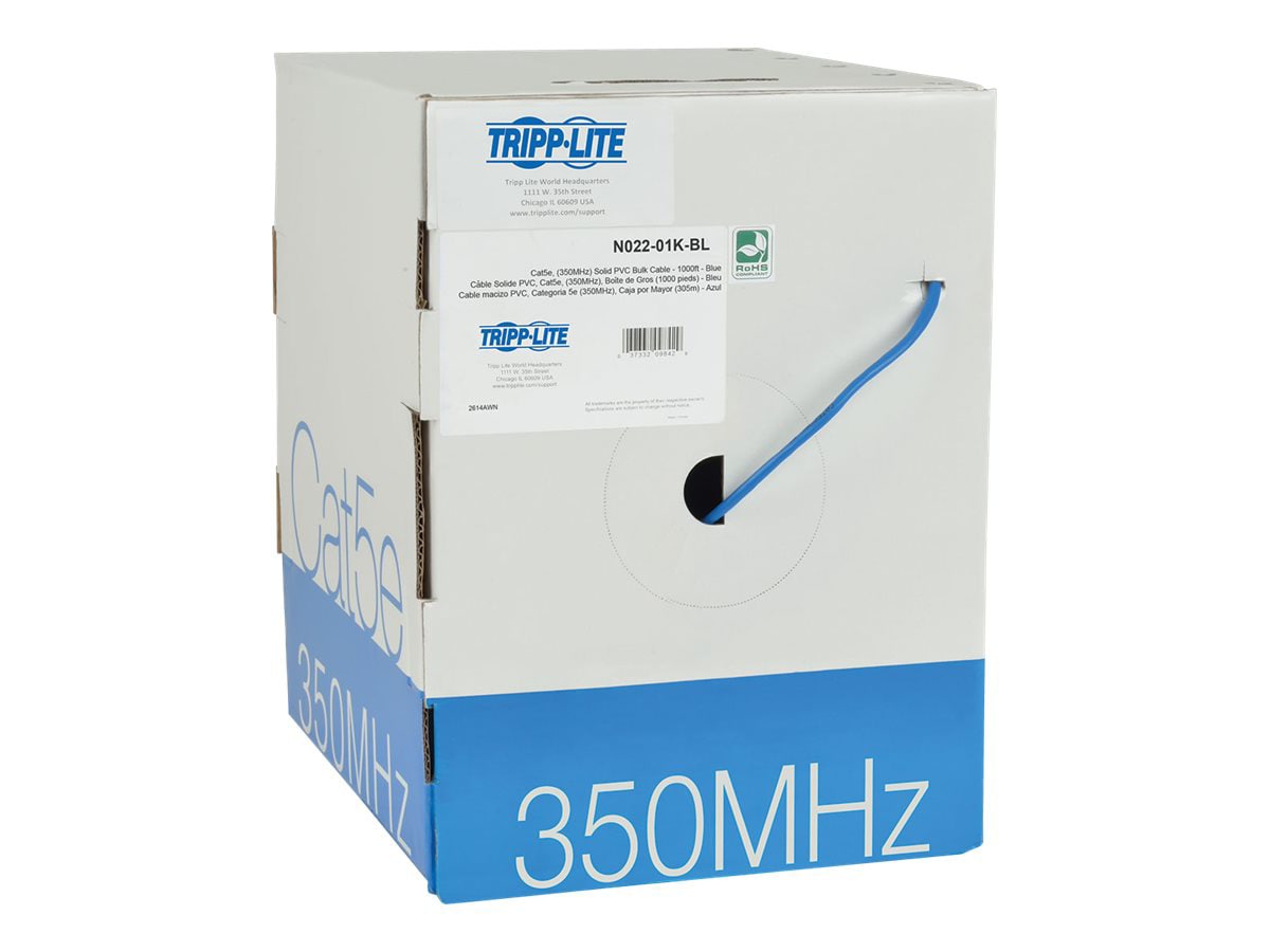 Eaton Tripp Lite Series Cat5e 350 MHz Solid Core (UTP) PVC Bulk Ethernet Cable - Blue, 1000 ft. (304.8 m), TAA - bulk