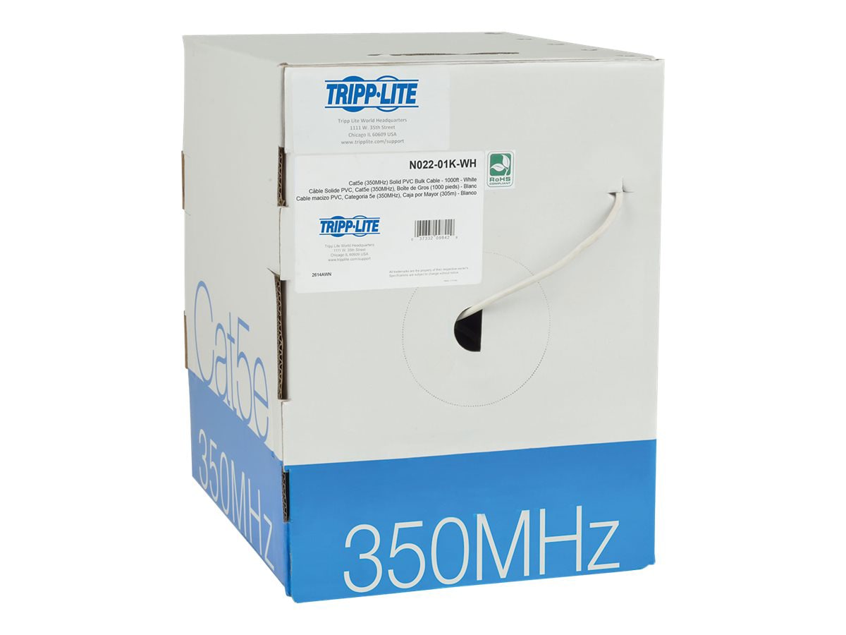Eaton Tripp Lite Series Cat5e 350 MHz Solid Core (UTP) PVC Bulk Ethernet Cable - White, 1000 ft. (304.8 m), TAA - bulk