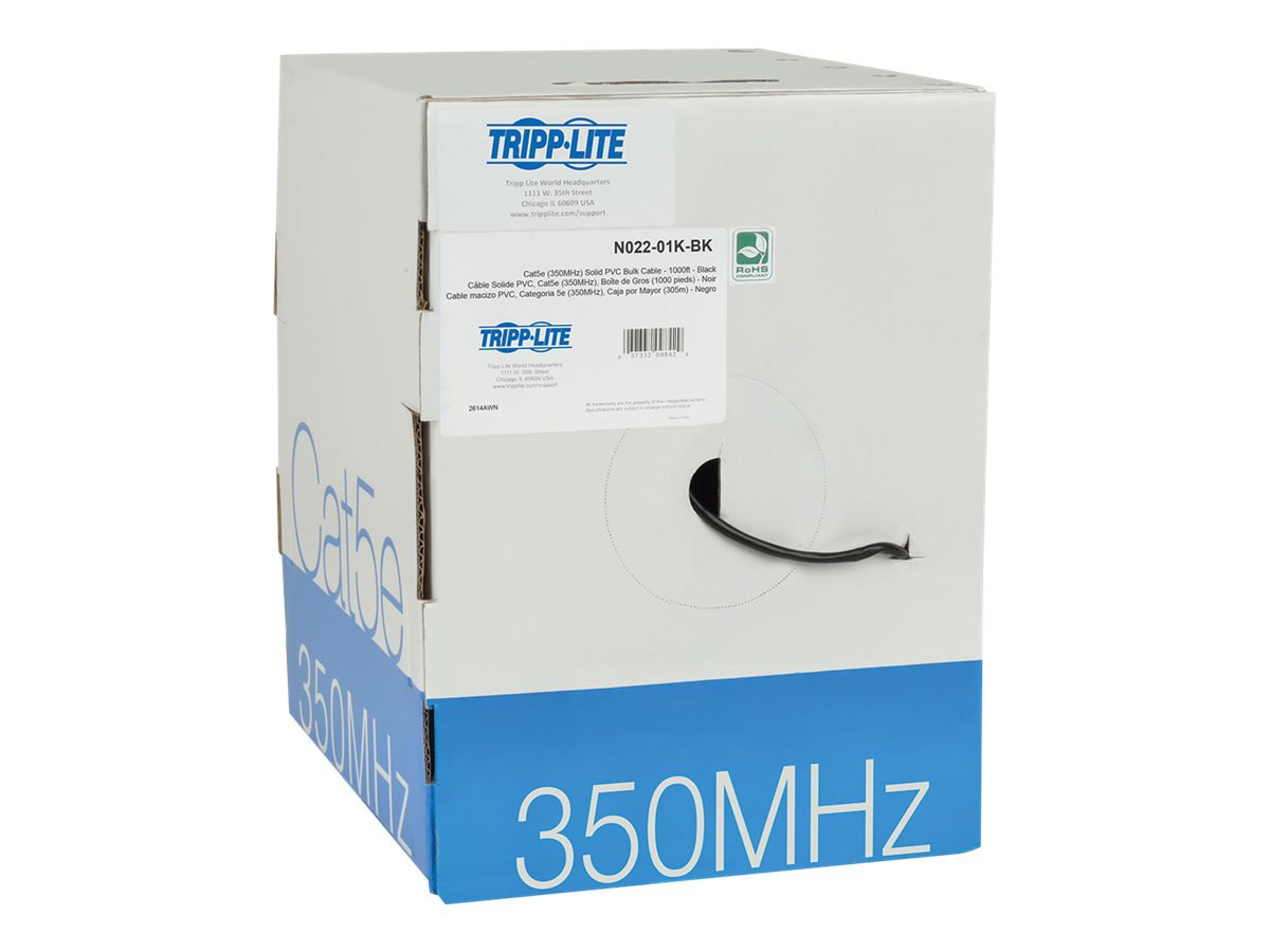 Eaton Tripp Lite Series Cat5e 350 MHz Solid Core (UTP) PVC Bulk Ethernet Cable - Black, 1000 ft. (304.8 m), TAA - bulk