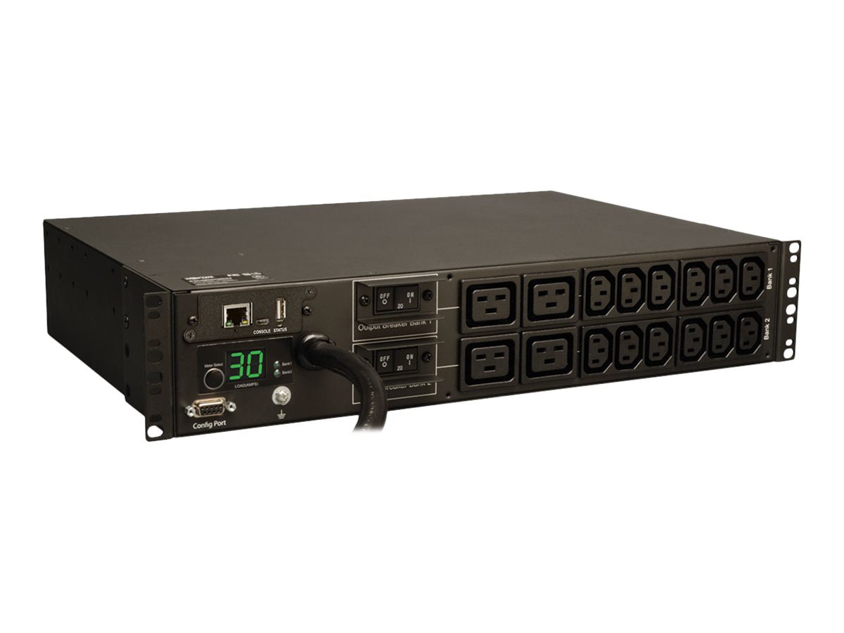 Tripp Lite PDU Monitored 208V/240V 30A 12 C13; 4 C19 L6-30P Horizontal 2URM - horizontal rackmount - power distribution