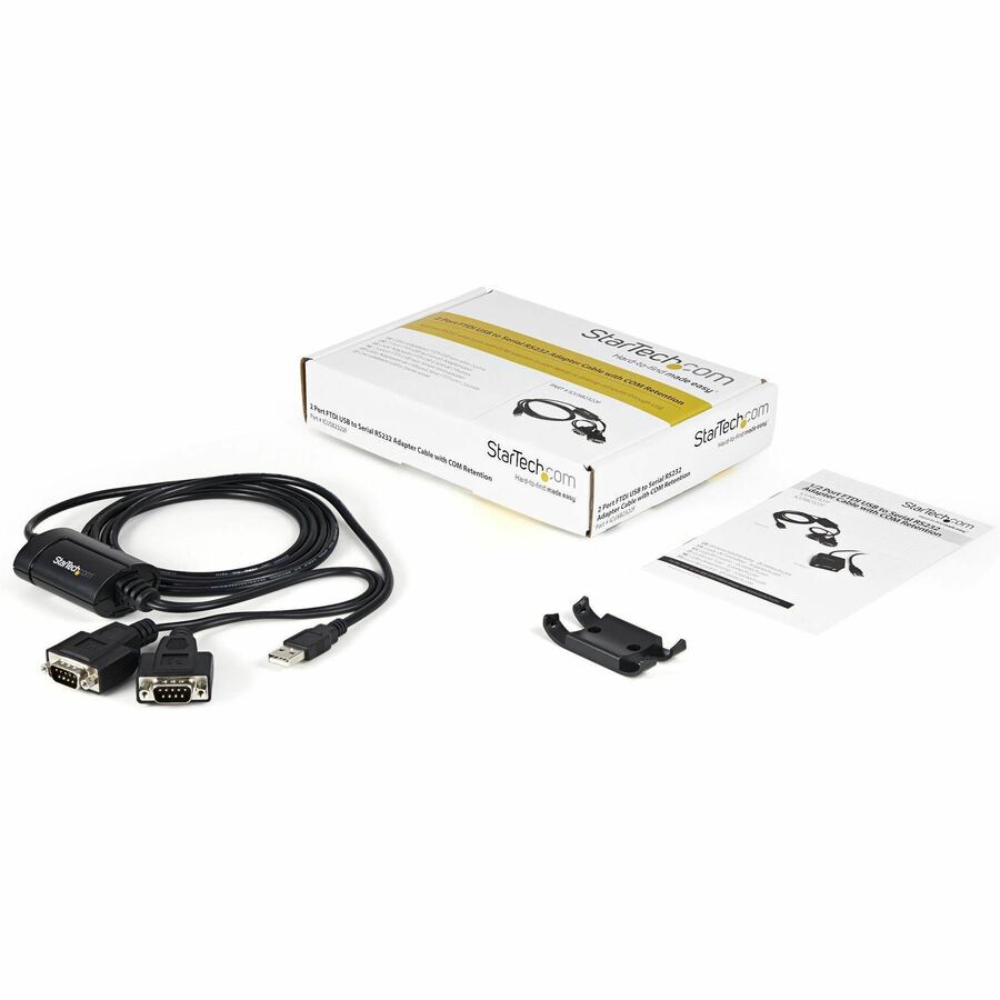 StarTech.com USB to Serial Adapter - 2 Port - COM Port Retention - FTDI - USB to RS232 Adapter Cable - USB to Serial