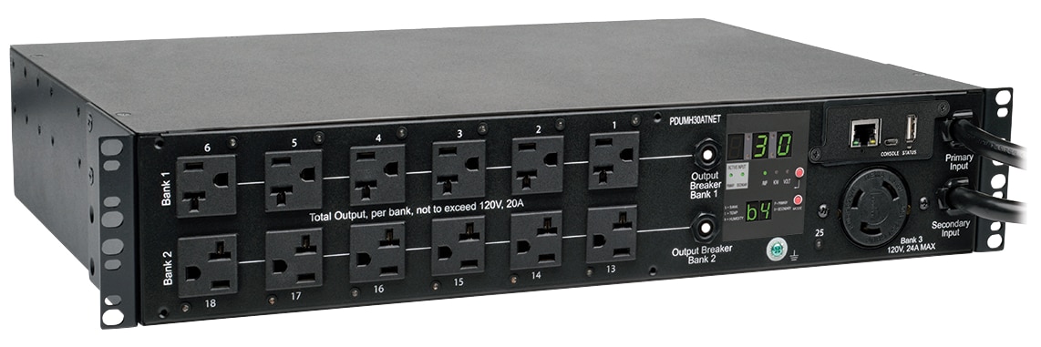 Tripp Lite PDU Switched ATS 120V 30A 24 5-15/20R; 1 L5-30R 2 L5-30P 2URM - horizontal rackmount - power distribution