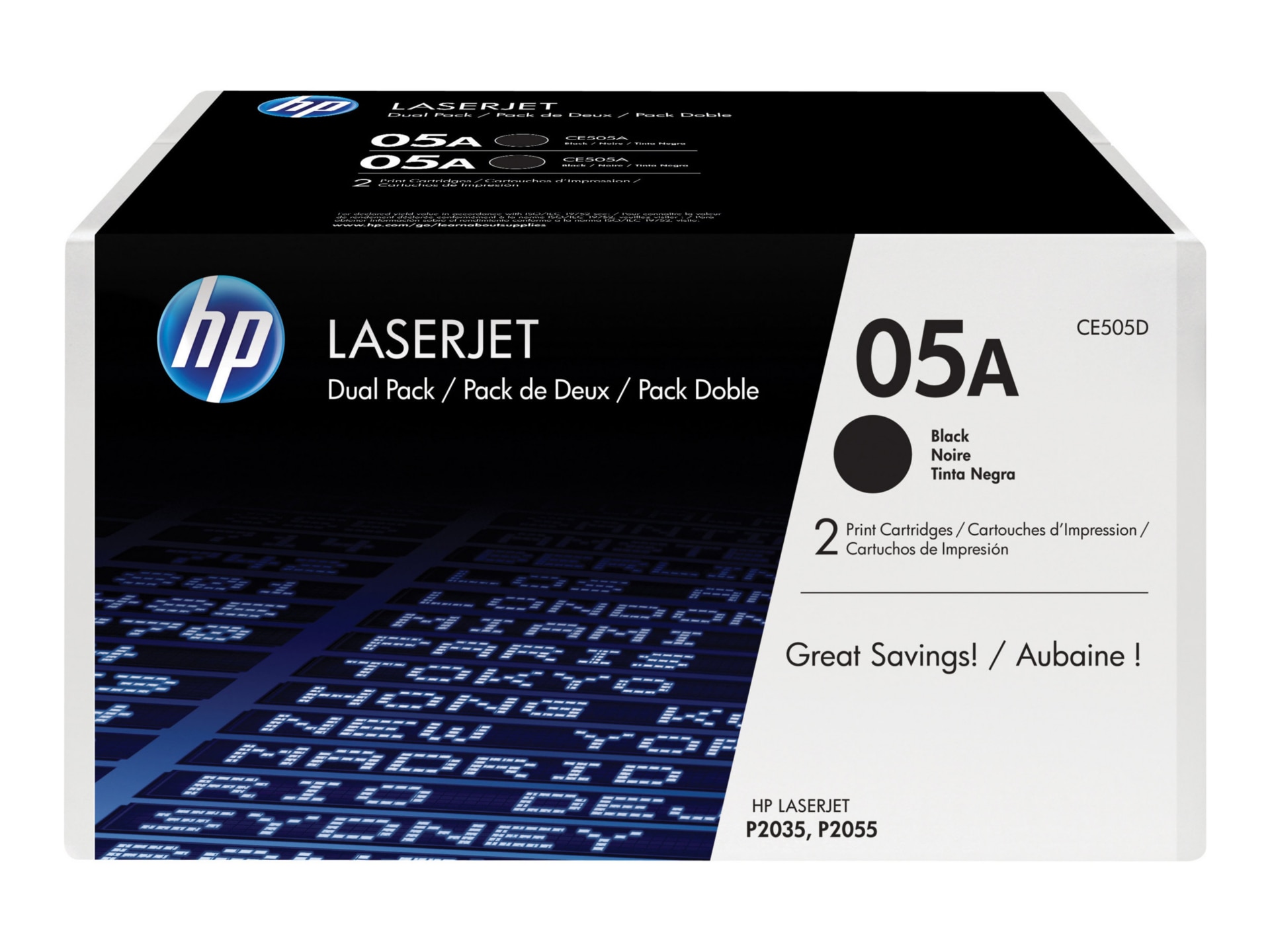 HP 05A (CE505D) 2-pack Black Original LaserJet Toner Cartridges