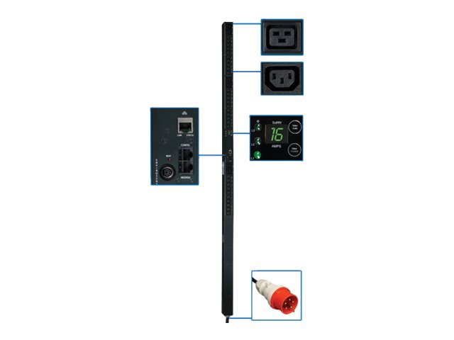 Tripp Lite PDU 3-Phase Monitored 220/230V 30 C13; 6 C19 IEC 309 16A 0URM - vertical rackmount - power distribution unit