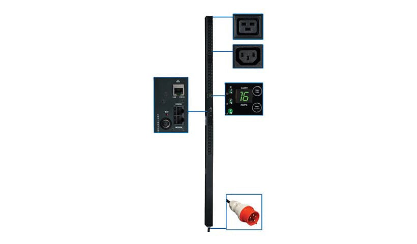 Tripp Lite PDU 3-Phase Monitored 220/230V 30 C13; 6 C19 IEC 309 16A 0URM - vertical rackmount - power distribution unit
