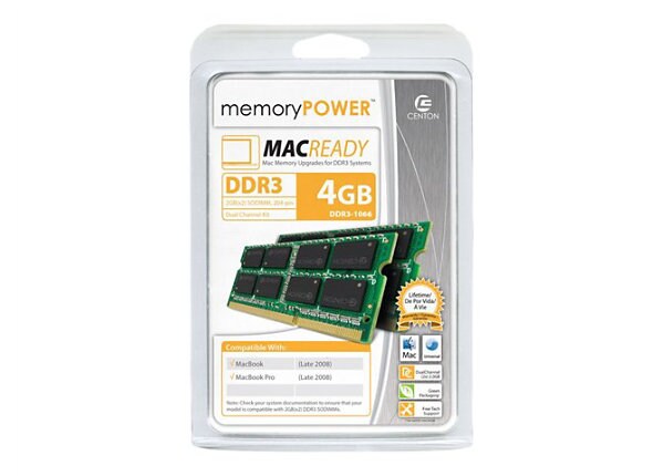 Centon memoryPOWER - DDR3 - 4 GB : 2 x 2 GB - SO-DIMM 204-pin