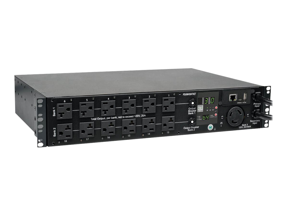 Eaton Tripp Lite Series PDU Switched ATS 120V 30A 24 5-15/20R; 1 L5-30R 2 L5-30P 2URM - horizontal rackmount - power
