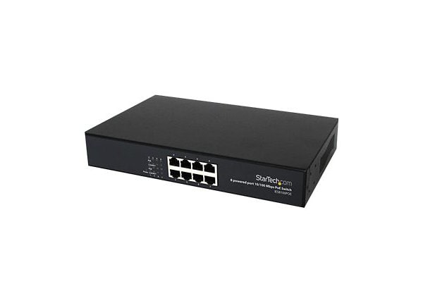 StarTech.com 8 Port 10/100 POE Power over Ethernet Switch - All 8 Ports PoE