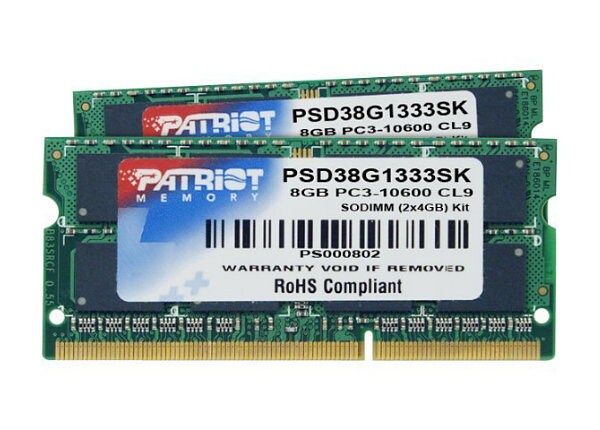 Patriot Signature Line - DDR3 - 8 GB : 2 x 4 GB - SO-DIMM 204-pin