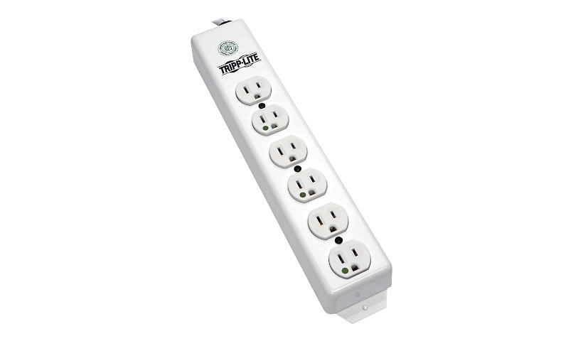 Tripp Lite Safe-IT Power Strip Hospital Medical Antimicrobial 120V 5-15R-HG 6 Outlet 1.5' Cord Metal - power