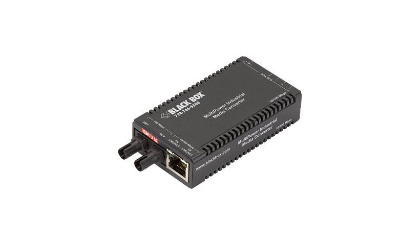 Black Box Industrial Media Converter, 10/100 to 100Mbps Singlemode ST Fiber