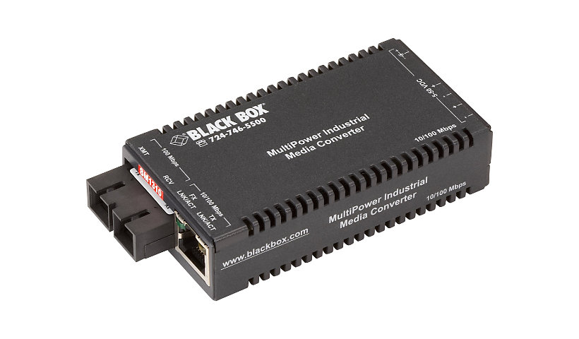 Black Box Industrial Media Converter, 10/100 to 100Mbps Singlemode SC Fiber