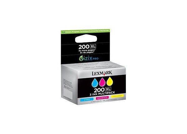 Lexmark Cartridge No. 200XL 3 INK MULTIPACK - High Yield - yellow, cyan, magenta - original - ink cartridge - LCCP, LRP