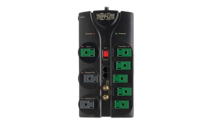 Tripp Lite Eco Green A/V Surge Protector RJ11 RJ45 Coax 8 Outlet 8ft Cord