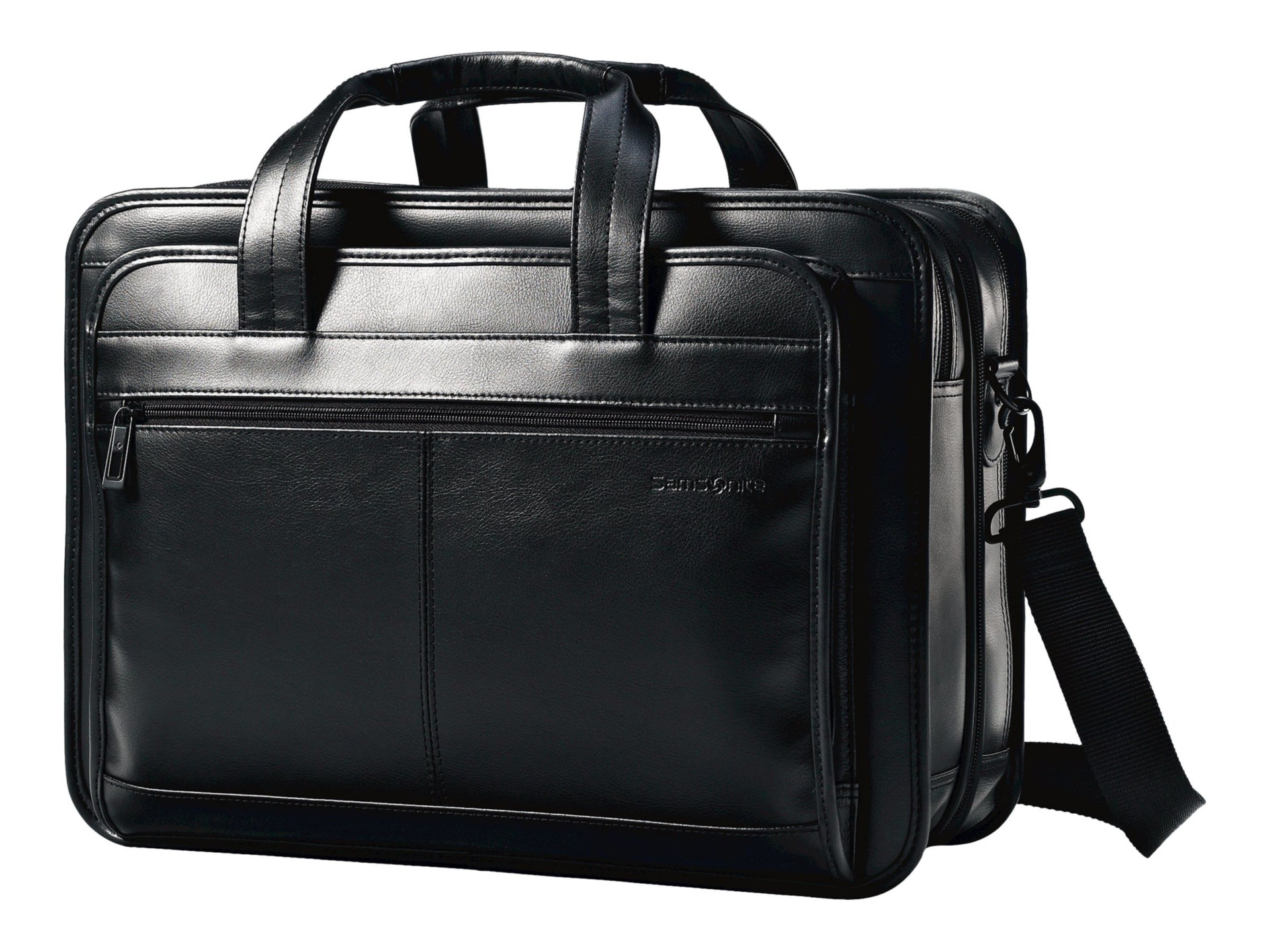 Franklin Covey Black Leather Work Laptop Bag Briefcase Shoulder Tote  Organizer