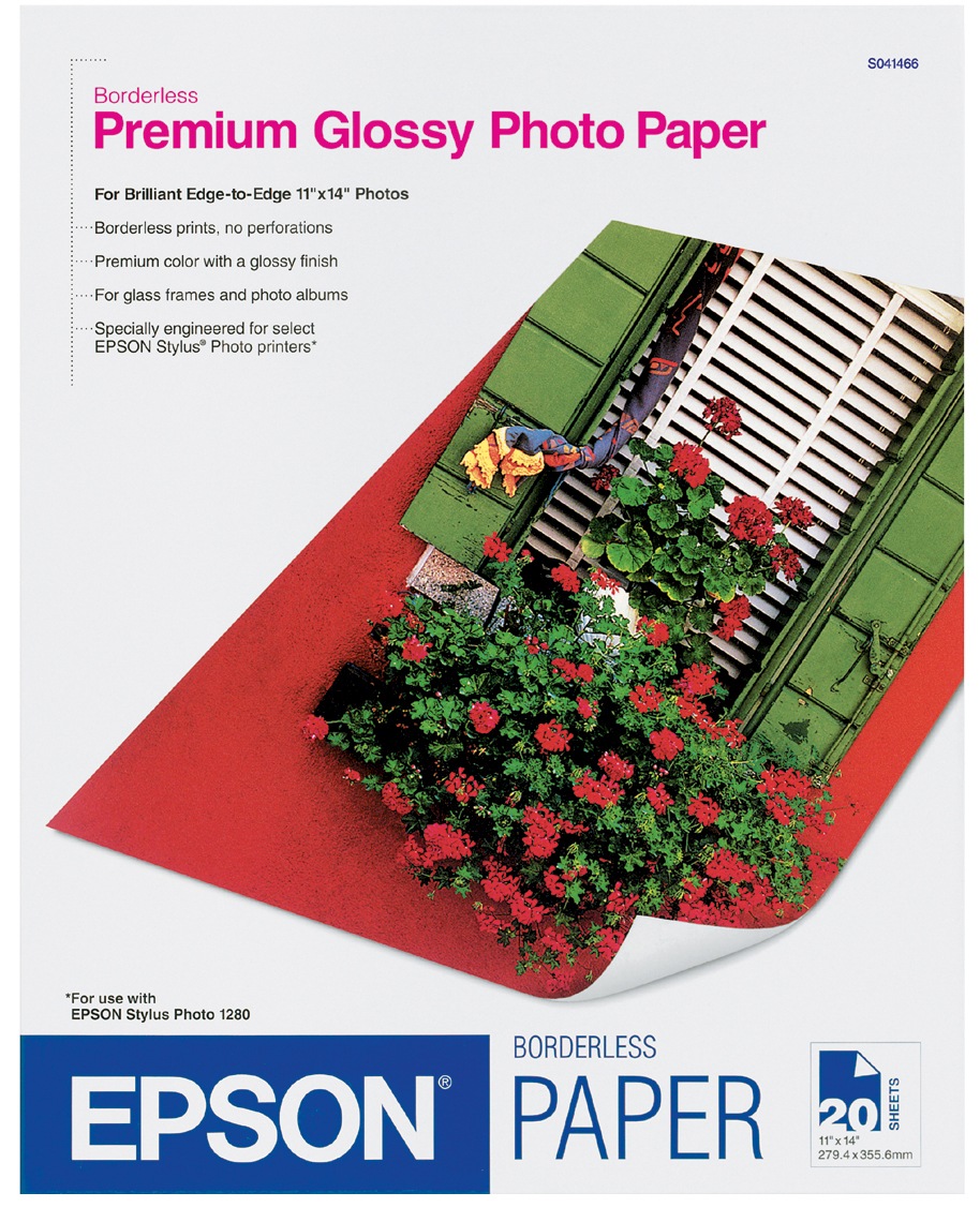 Epson 11"x14" Glossy Borderless Premium Photo Paper - 20 Sheets