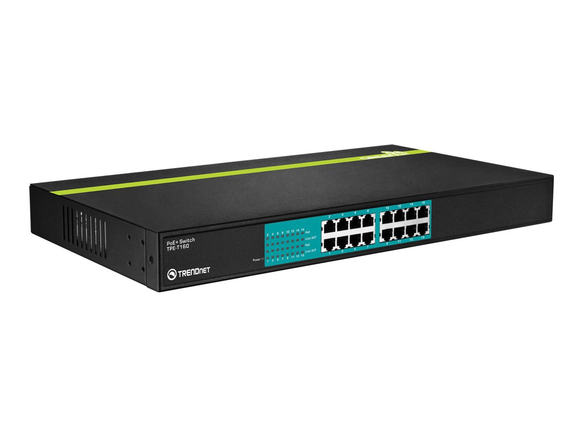 TRENDnet TPE T160 PoE+ Switch - switch - 16 ports - rack-mountable