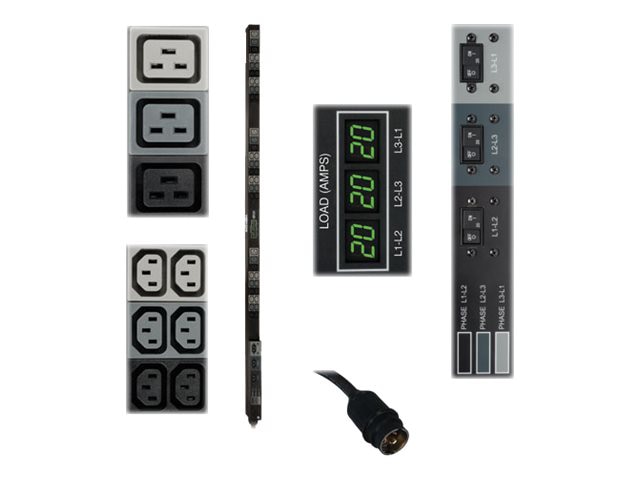 Eaton Tripp Lite Series PDU 3-Phase Metered 208V 12.6 kW Hubbell 36 C13 9 C19 TAA - vertical rackmount - power