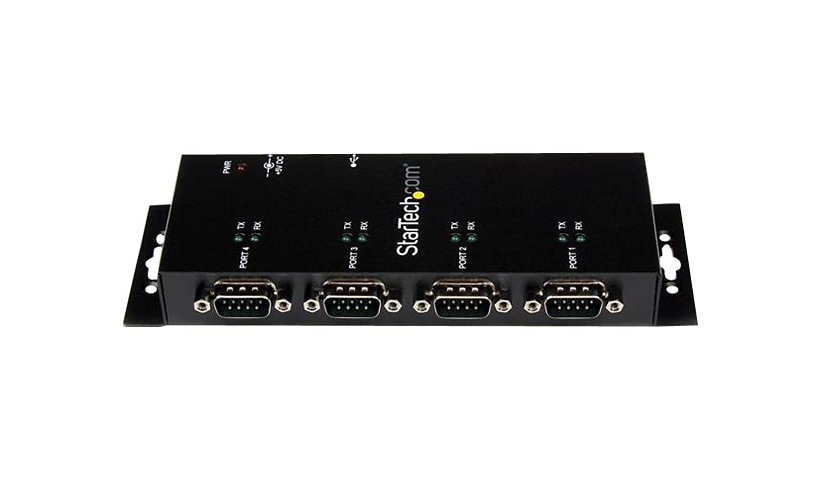 StarTech.com 4 Port USB to Serial RS232 Adapter - Wall Mount - Din Rail - COM Port Retention - FTDI USB to DB9 RS232 Hub