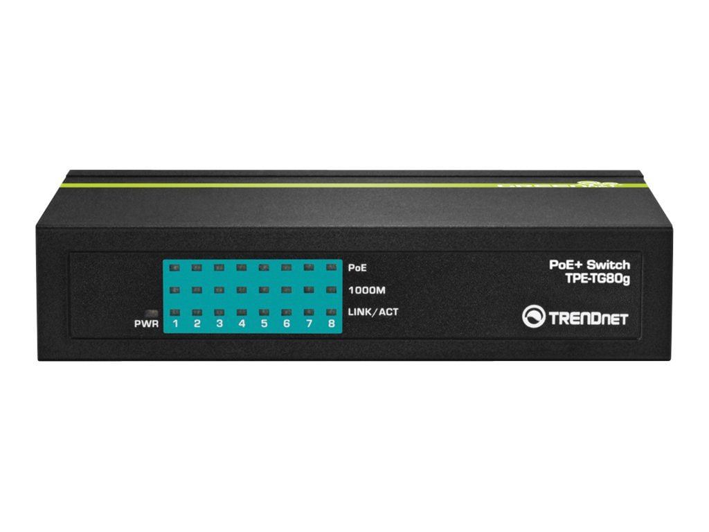 TRENDnet 8-Port Gigabit PoE+ Switch, 8 x Gigabit PoE+ Ports, 123W PoE Power Budget, 16 Gbps Switching Capacity, Desktop