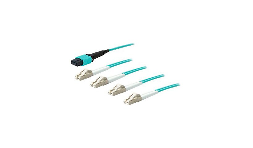Proline 10m MPO (F) to 8xLC (M) 8-Strand Aqua OM3 Fiber Fanout Cable
