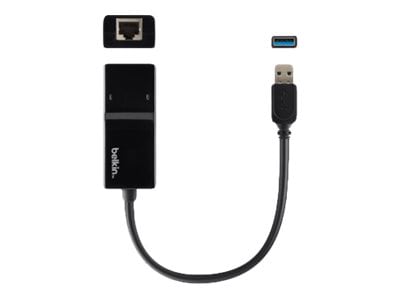 Belkin Ethernet Adapter - USB-A (M) to 1xGigabit Ethernet RJ-45 (F) - 1 Gbps - Network Adapter - Black