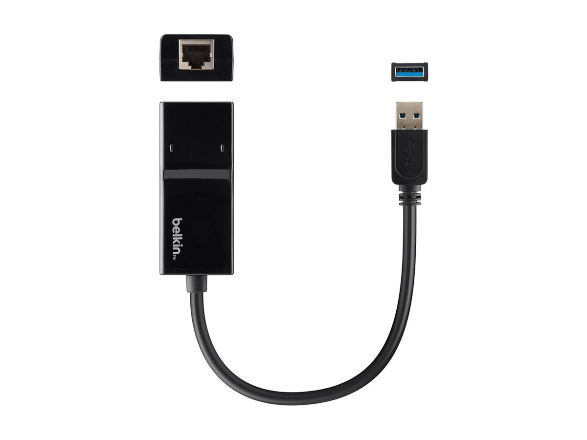 Thumbnail 2 of 2 for Belkin Ethernet Adapter - USB-A (M) to 1xGigabit Ethernet RJ45 (F) - Network Adapter - Black