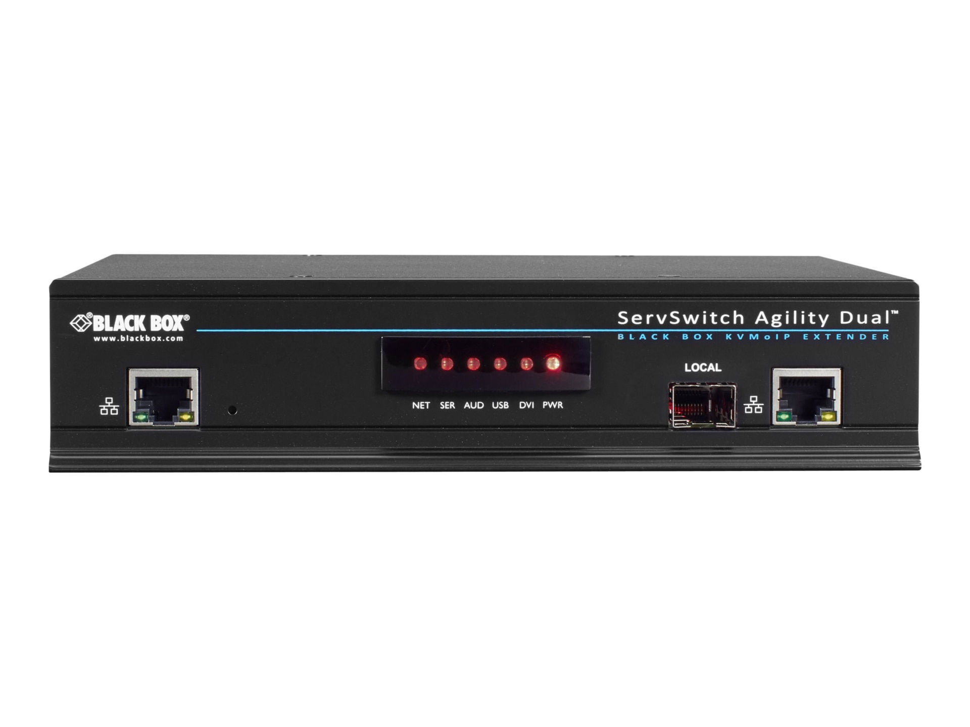 Black Box ServSwitch Agility Dual DVI, USB, and Audio KVM Extender over IP,