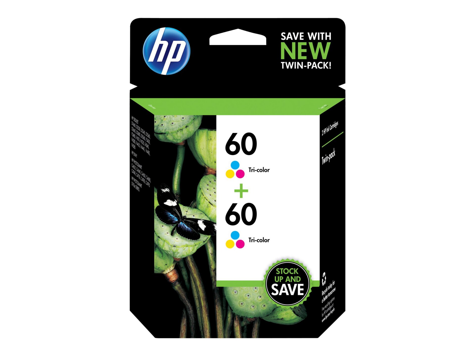 HP 60 - 2-pack - color (cyan, magenta, yellow) - original - ink cartridge