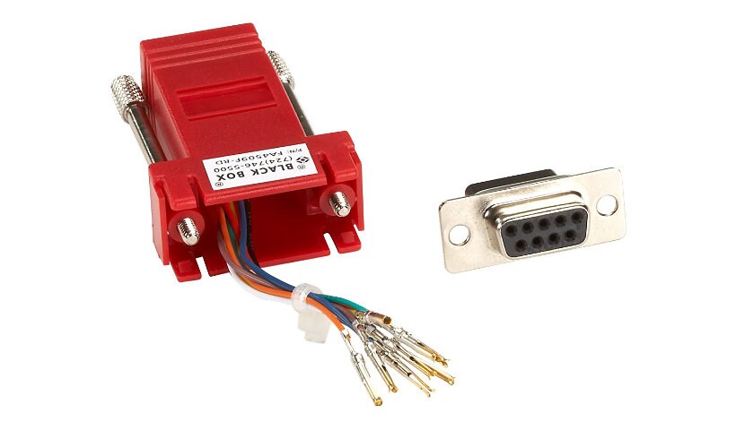 Black Box Modular Adapter Kit Unassembled, DB9F / RJ45F, Red,Thumbscrews