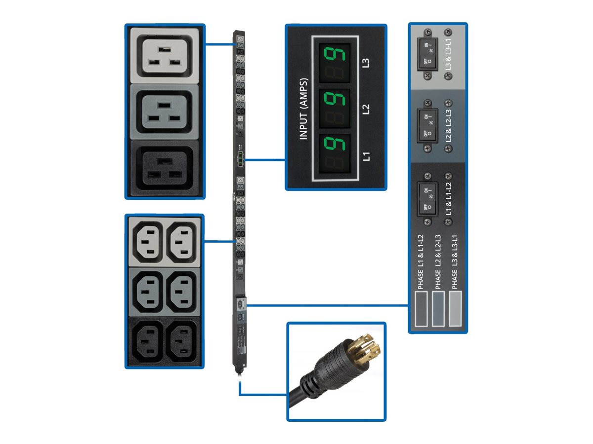 Tripp Lite PDU 3-Phase Metered 208V / 120V 36 C13; 6 C19; 6 5-15/20R 0URM