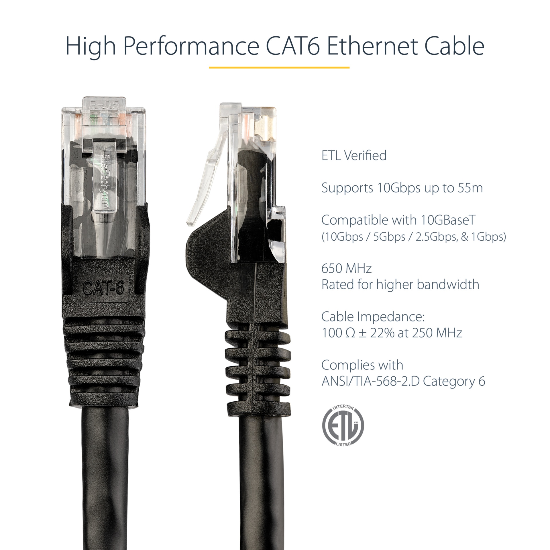 Thumbnail 2 of 16 for StarTech.com 25ft CAT6 Ethernet Cable - Black Snagless Gigabit - 100W PoE UTP 650MHz Category 6 Patch Cord UL