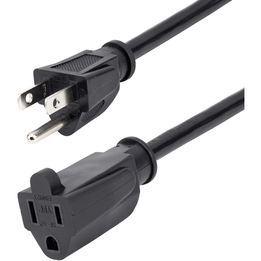 StarTech.com 3ft (1m) Power Extension Cord, NEMA5-15R to NEMA5-15P Black Extension Cord, 13A 125V, 16AWG, Computer