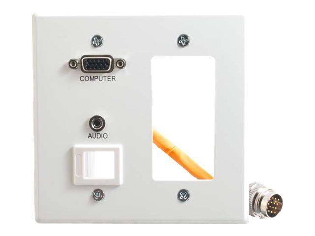 C2G RapidRun Double Gang Integrated VGA (HD15) + 3.5mm + Keystone + Decorative Style Wall Plate - White - mounting plate