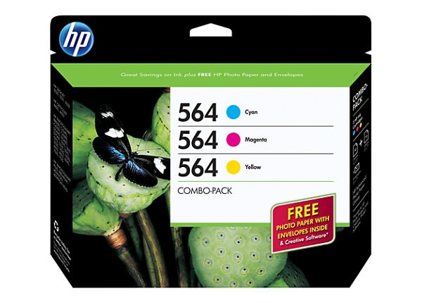 HP 564 (B3B33FN) 3-pack Cyan/Magenta/Yellow Original Ink Cartridges w/Photo