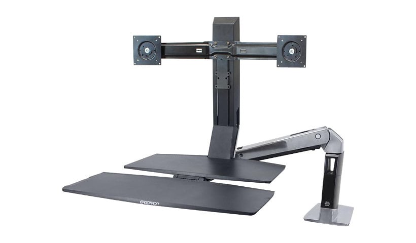 Ergotron WorkFit-A Dual Workstation With Worksurface - standing desk converter - black, polished aluminum